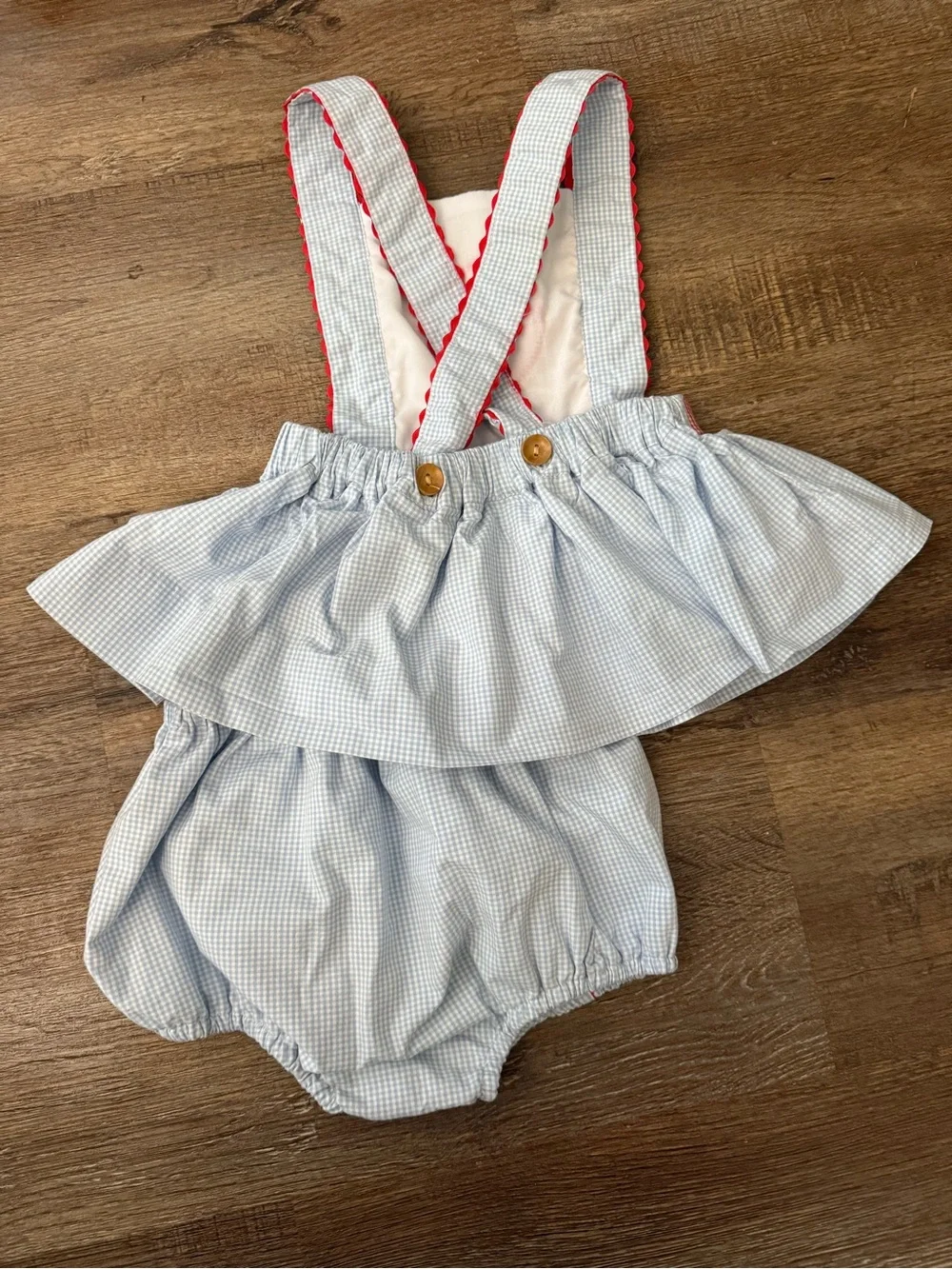 Blue Gingham Baseball Bubble Outfit with Red Trim - Kids Accessories
